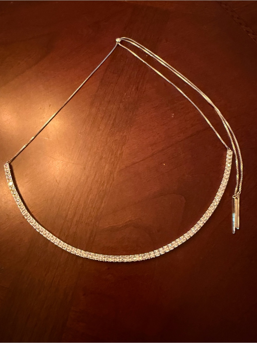 Henri Bendel Luxe Princess Cut Crystals Silver Slider Sparkling Necklace in EUC